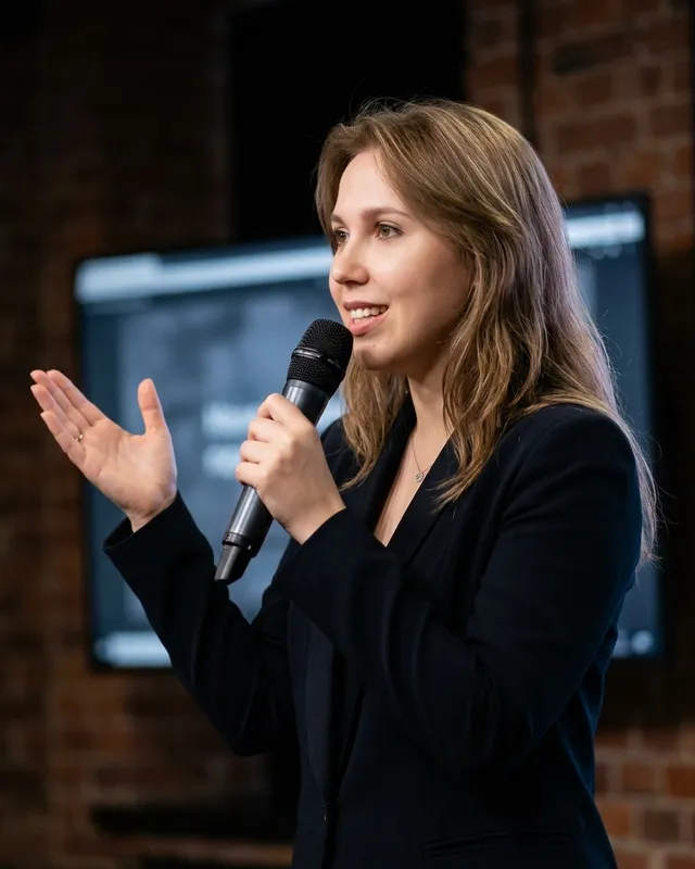 Ксения Ельцова выступает с докладом